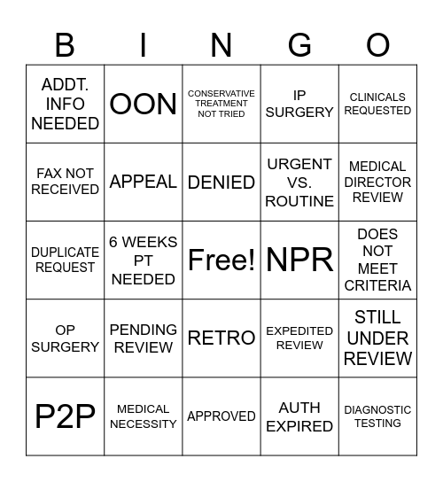 PreAccess BINGO Card