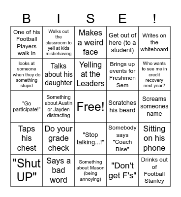 Mr. Bise Bingo Card