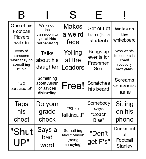 Mr. Bise Bingo Card