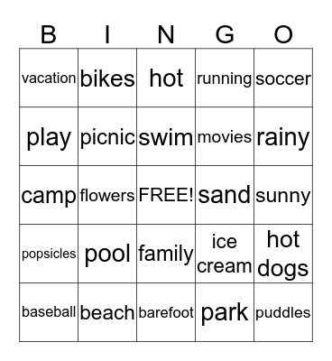 Summer is Here! Bingo Card