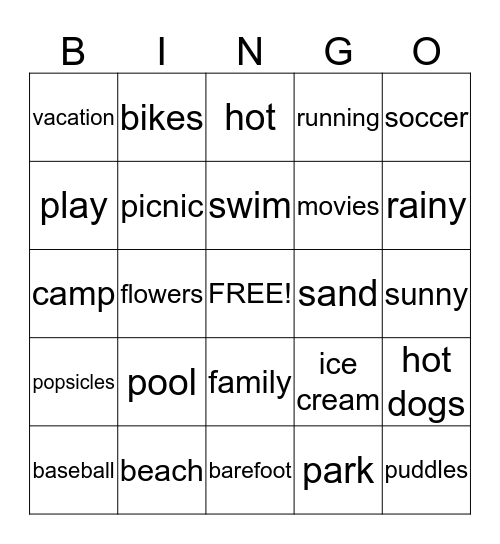 Summer is Here! Bingo Card