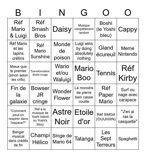 Mario Galaxy Movie Bingo Card