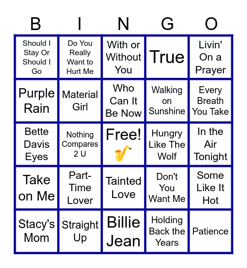 MUSIC BINGO at the Ann Arbor Eagles!  🎵80s All Jazzed Up!🎶 Bingo Card