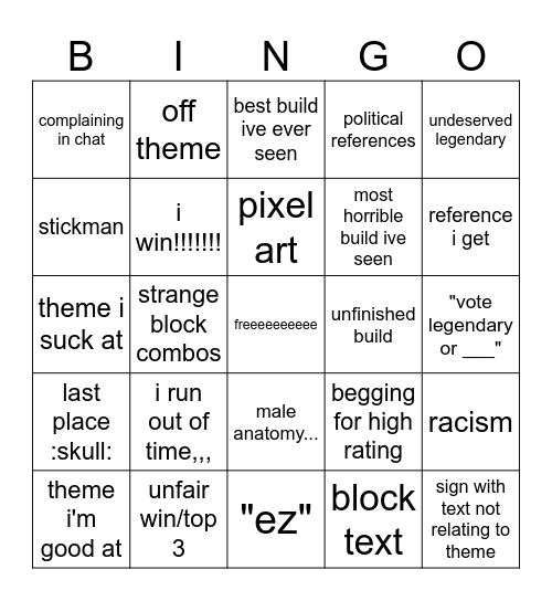 minecraft build battle!! Bingo Card