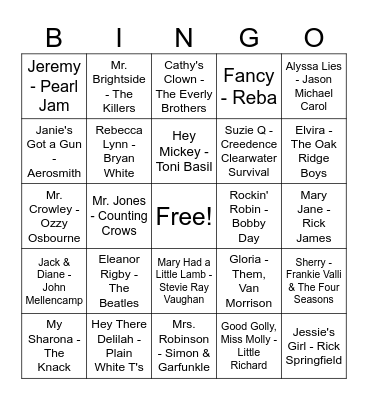 Names Bingo Card