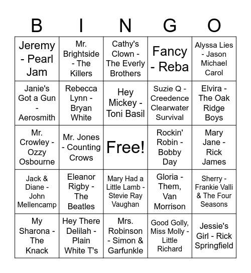 Names Bingo Card