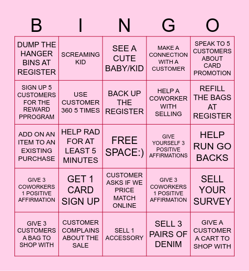 Old Navy 5139<3333333 Bingo Card