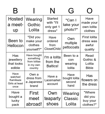 Baltic Lolitas Bingo Card