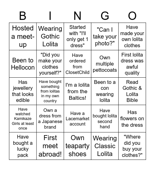 Baltic Lolitas Bingo Card