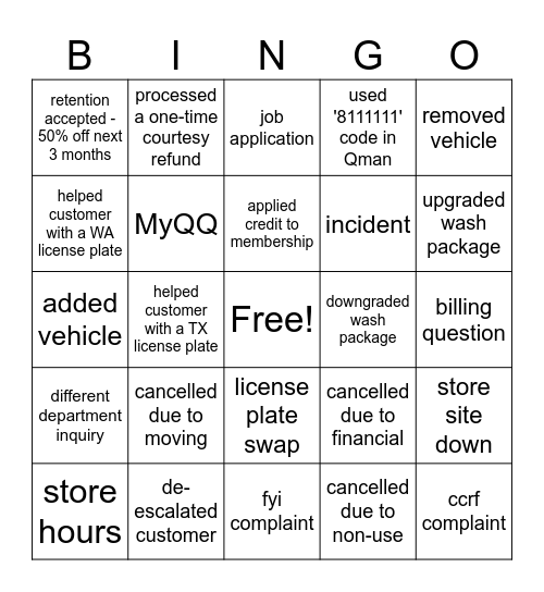 Customer Care Calls Bingo Card