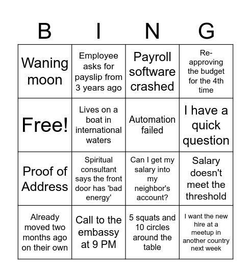 HR Ops Bingo Card