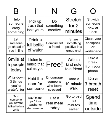 Mental Health Awareness Week BINGO Card