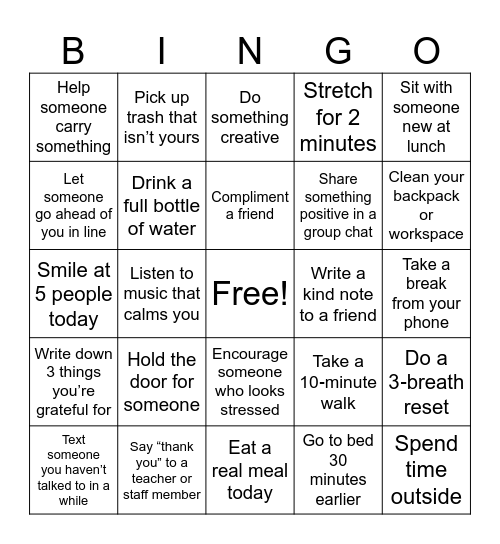 Mental Health Awareness Week BINGO Card