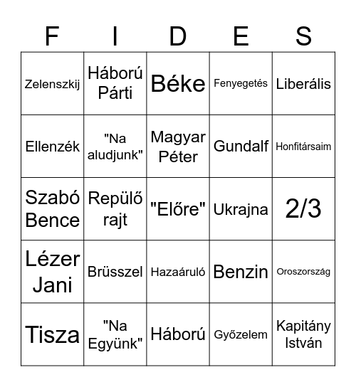 Fityisz Bingo Bango Bingo Card