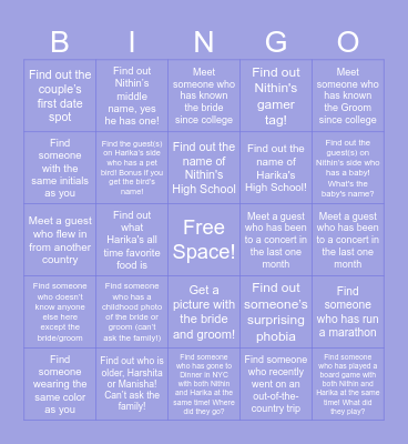 Wedding Bingo! Bingo Card