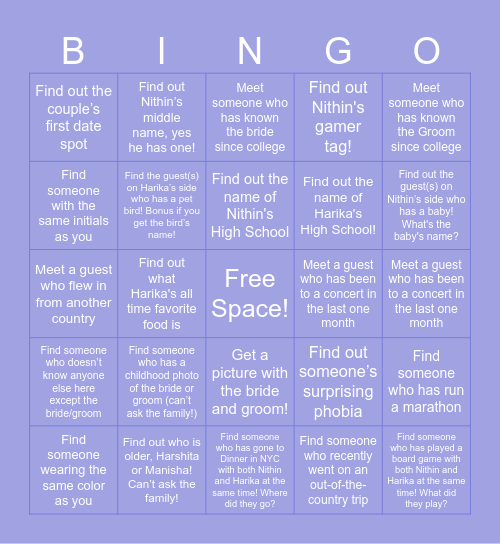 Wedding Bingo! Bingo Card