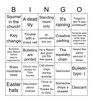 Holy Week and Easter Episcopal Bingo Card