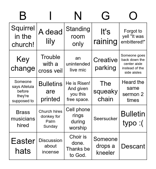 Holy Week and Easter Episcopal Bingo Card