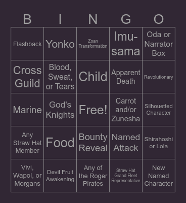 One Piece Chapter 1179 Bingo Card