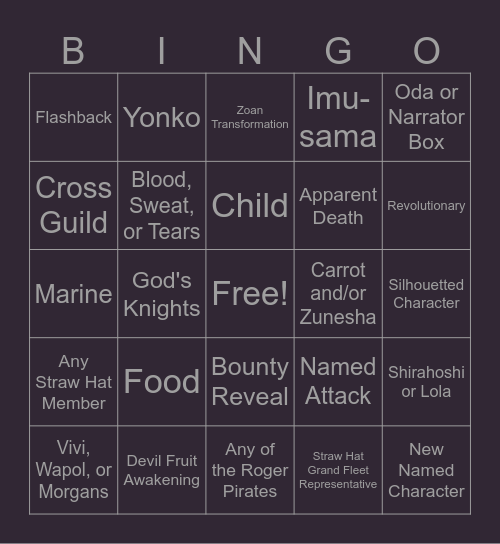 One Piece Chapter 1179 Bingo Card