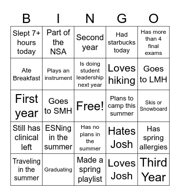 SPRING SEND-OFF Bingo Card
