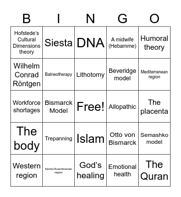 Allied Health European Bingo Card