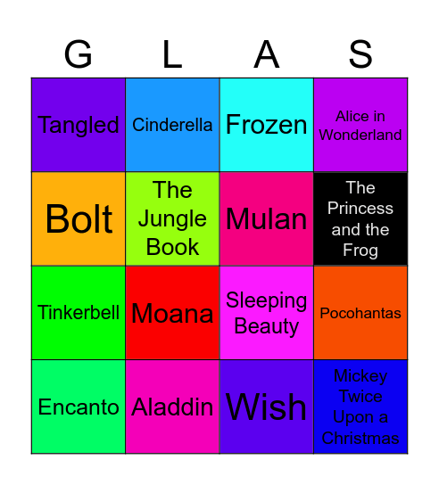 Glasgow Names Concert Disney Princess Bingo Card