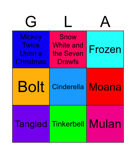 Glasgow Princess Names Concert Disney * Bingo Card