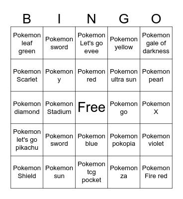Pokemon bingo Card