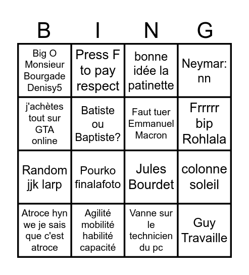 SI Bingo Card