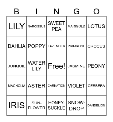 FLOWERS Bingo Card