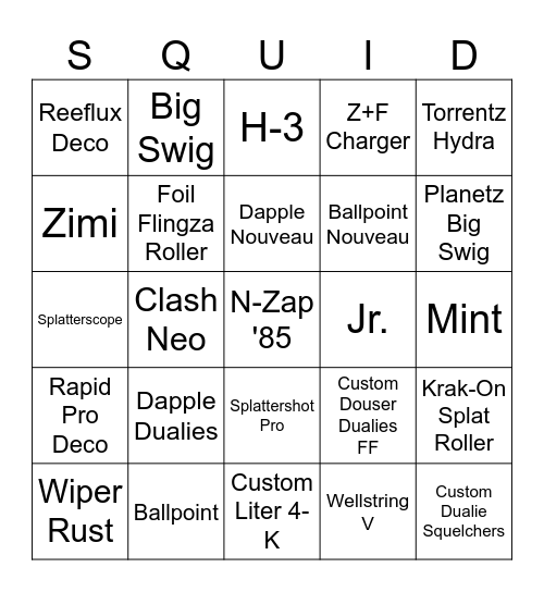 Squidiot Bingus Bingo Card