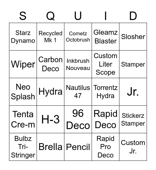 Squidiot Bingus Bingo Card