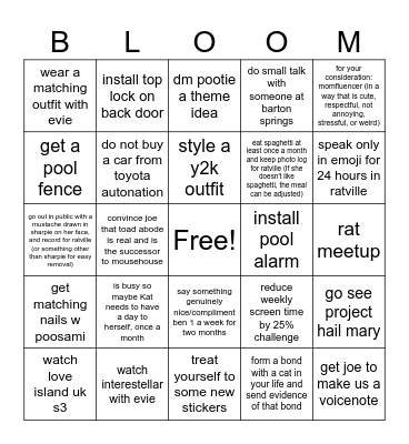 kat touch grass Bingo Card
