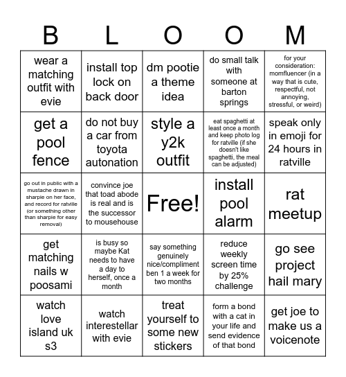 kat touch grass Bingo Card