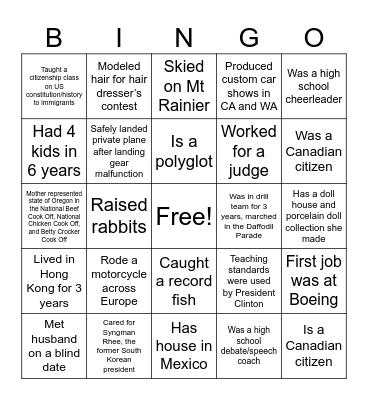 Human Bingo! Bingo Card