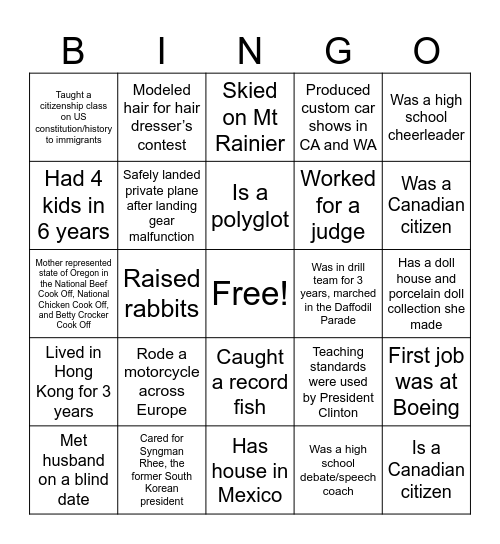 Human Bingo! Bingo Card