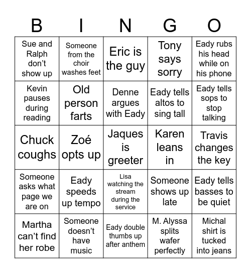 Church Bingo Card