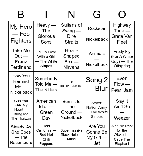 McRae's Music Bingo Card