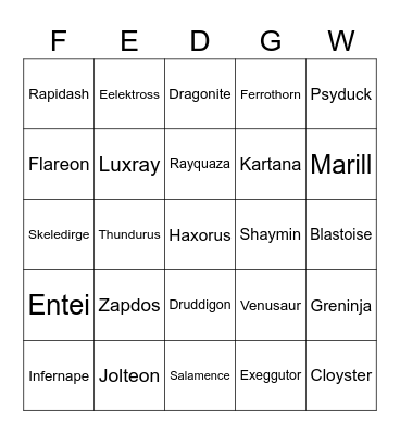 Pokemon Bingo Card