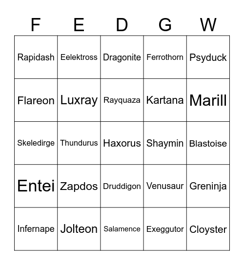 Pokemon Bingo Card