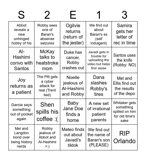 The Pitt Bongo Bingo Card