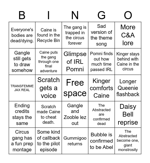 TADC Episode 9 Bingo Card