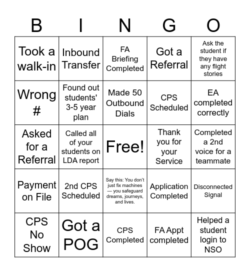 Admissions Bingo1 Bingo Card