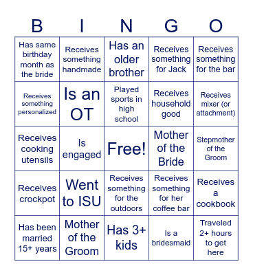 Kacie's Wedding Bingo Card