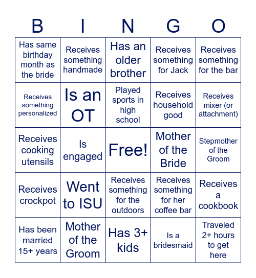 Kacie's Wedding Bingo Card