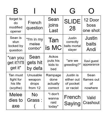 Raid Bingo Card Bingo Card