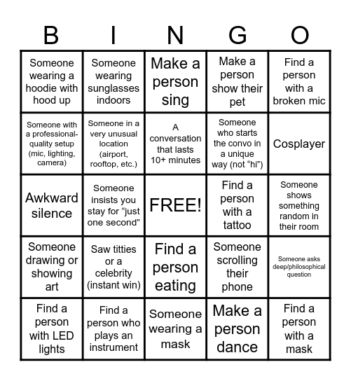 Omegle Bingo Card