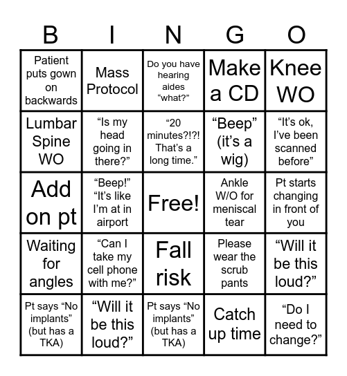 MRI BINGO Card