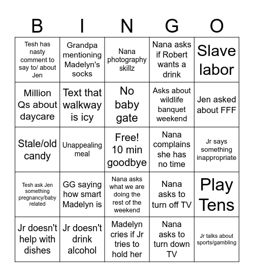 Easter Weekend Bingo Card